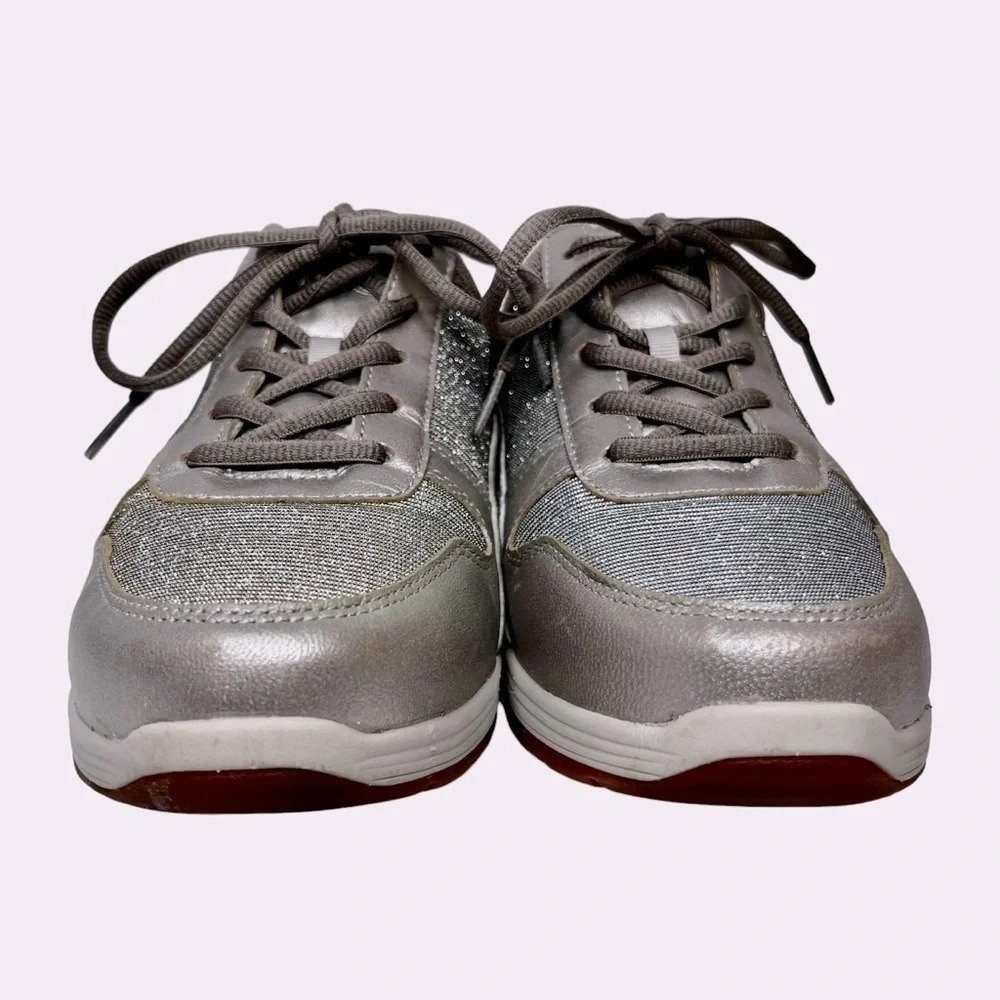 DREW Tuscany Sneaker in Pewter Leather/Glitter Mesh Size 9.5 - Picture 4 of 14